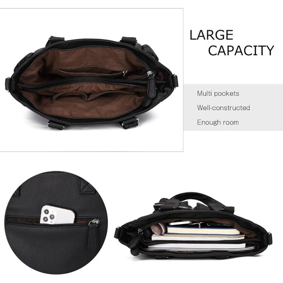 Fashionable Vegan Leather Large Tote Handbag with Detachable Strap - 16.54 inch - Picture 5 of 6